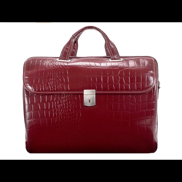 Siamod, Monterosso, SERVANO, Embossed Crocco Leather, 13" Tablet Briefcase, Red - Picture 2 of 10